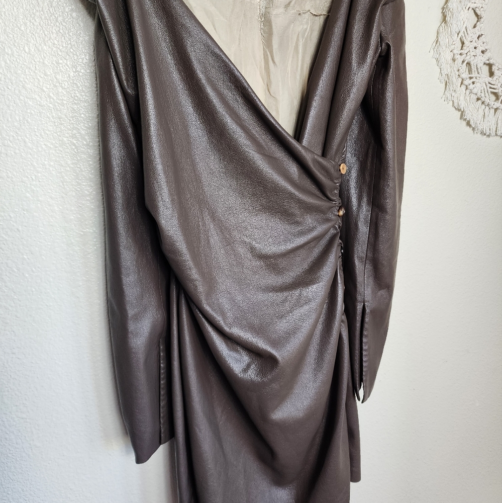 Nanushka Faux Leather Moha Mini Dress In Brown Size XS - Picture 3 of 15